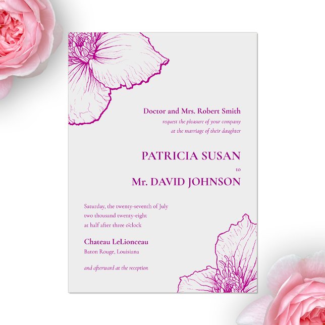 Purple Clematis Drawn Floral Line Classic Wedding Acrylic Invitations (Creator Uploaded)