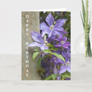Purple Clematis Floral Birthday Card