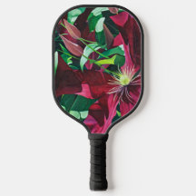 Purple Clematis Floral Pickle Ball Paddle