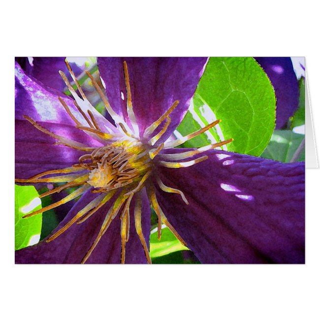 Purple Clematis Flower Floral Blank Greeting Card