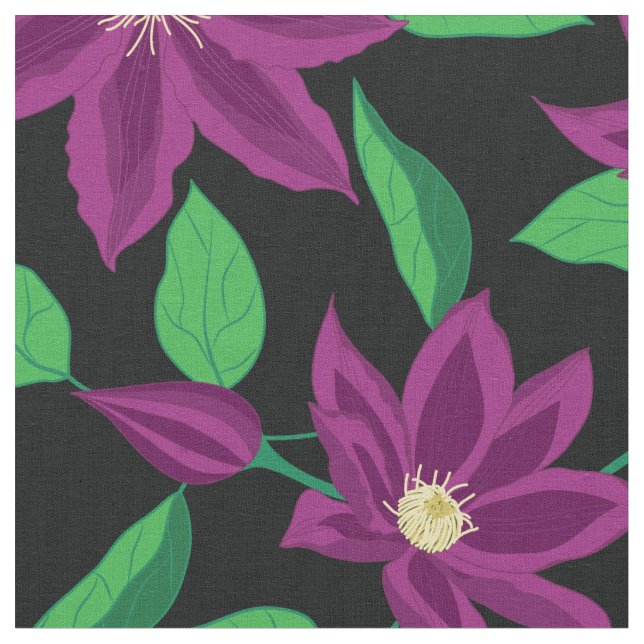 Purple clematis flower garden Fabric (Close Up)