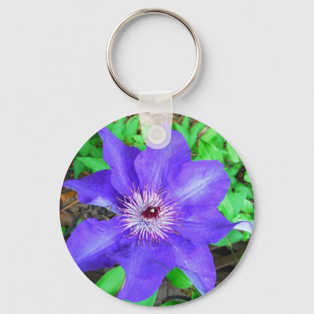 Purple Clematis Flower Keychain (Front)