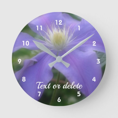 Purple Clematis Flower Personalized Round Clock