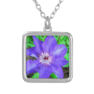 Purple Clematis Flower Silver Plated Necklace
