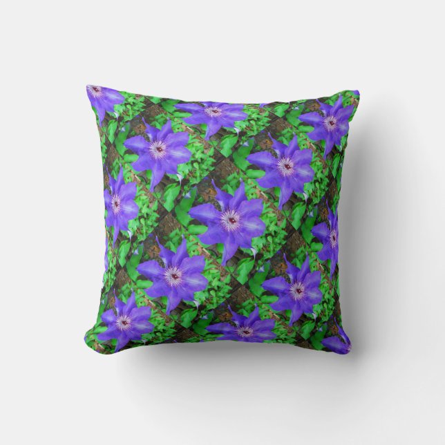 Purple Clematis Flower Throw Pillow (Front)