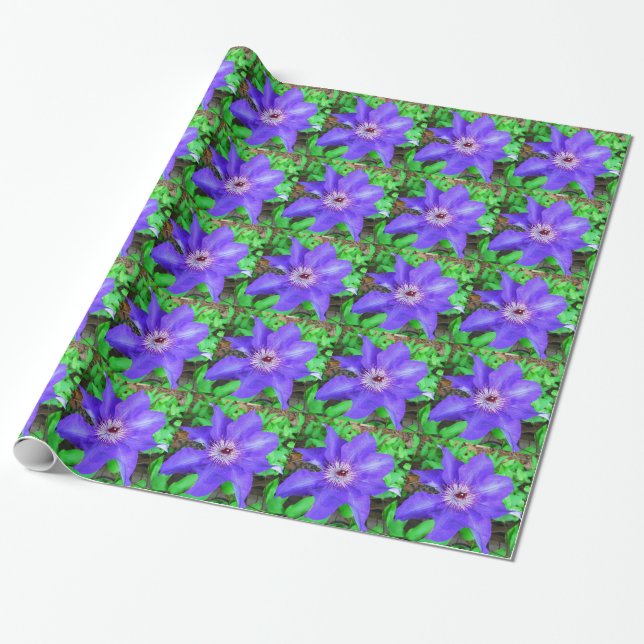 Purple Clematis Flower Wrapping Paper (Unrolled)