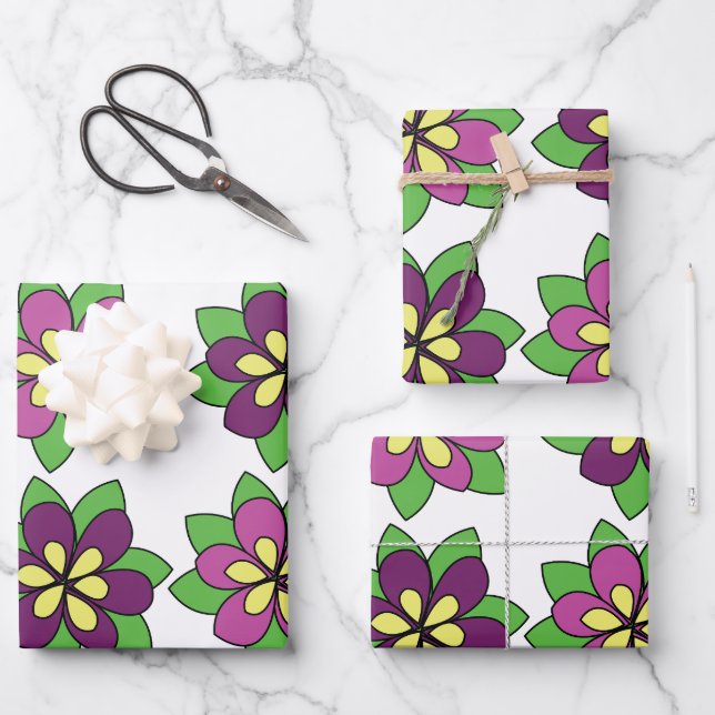 Purple Clematis Flower Wrapping Paper Sheets (Front)
