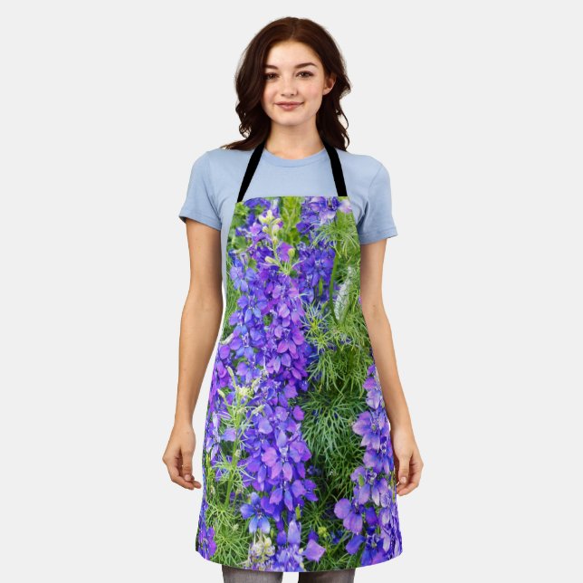 Purple Clematis Flowers In Bloom, Full Print Apron (Worn)