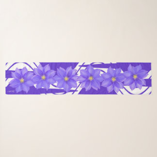 Purple Clematis Flowers Long Chiffon Scarf