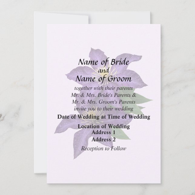 Purple Clematis in the Rain Invitation (Front)