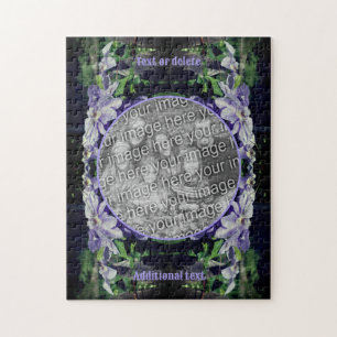 Purple Clematis On Fence Frame Add Your Photo Jigsaw Puzzle