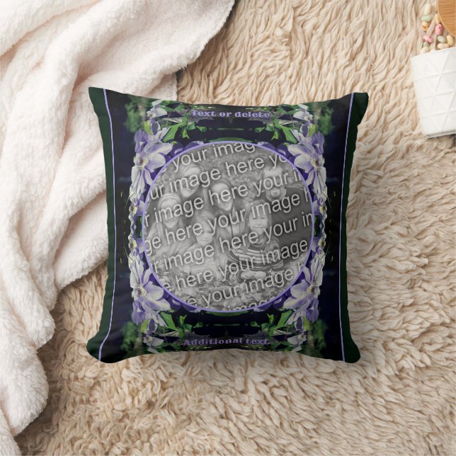 Purple Clematis On Fence Frame Add Your Photo Throw Pillow (Blanket)