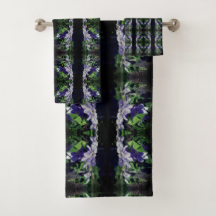 Purple Clematis On Fence In Sunlight Abstract Bath Towel Set