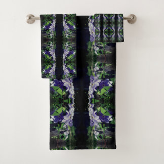 Purple Clematis On Fence In Sunlight Abstract Bath Towel Set