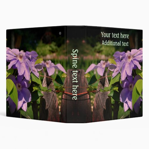 Purple Clematis On Fence In Sunlight Personalized 3 Ring Binder