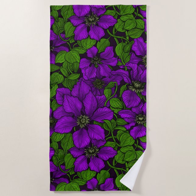 Purple Clematis vine Beach Towel (Front)