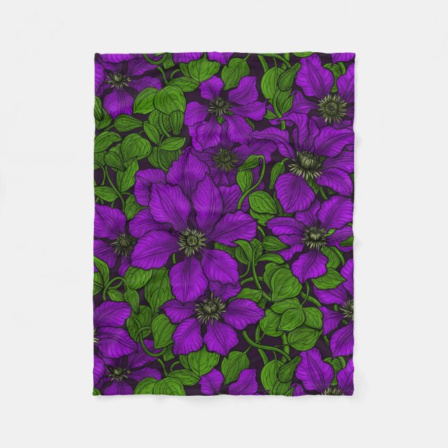 Purple Clematis vine Fleece Blanket (Front)