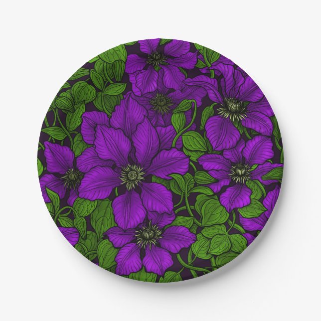 Purple Clematis vine Paper Plates (Front)