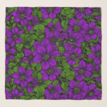 Purple Clematis vine Scarf<br><div class="desc">hand drawn seamless pattern with purple clematis flowers</div>
