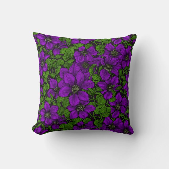 Purple Clematis vine Throw Pillow (Front)