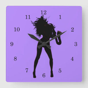 Purple Clock Saxophone Player Woman Custom Color
