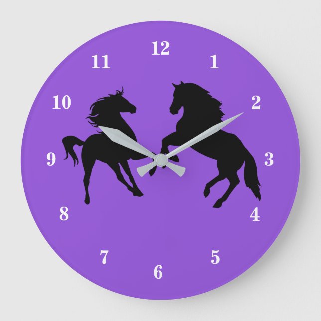 Purple Clock with Horses Custom Colors and Fonts (Front)