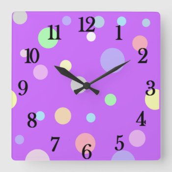Purple Clock With Pastel Polka Dots by FUNNSTUFF4U at Zazzle