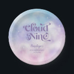 Purple Cloud Nine Birthday Party Paper Plates<br><div class="desc">Dreamy 9th birthday party plate featuring watercolor illustration of pink,  purple,  and blue sky with clouds and stars. The text says "cloud nine."</div>