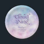 Purple Cloud Nine Birthday Party Paper Plates<br><div class="desc">Dreamy 9th birthday party plate featuring watercolor illustration of pink,  purple,  and blue sky with clouds and stars. The text says "cloud nine."</div>