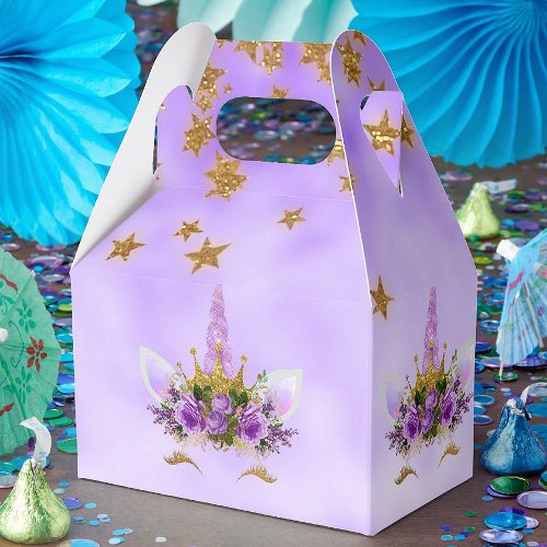 Purple Clouds and Golden Stars Unicorn Favor Box