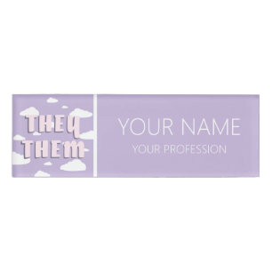 Purple Clouds They Them Pronouns Name Tag