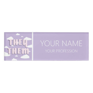 Purple Clouds They Them Pronouns Name Tag