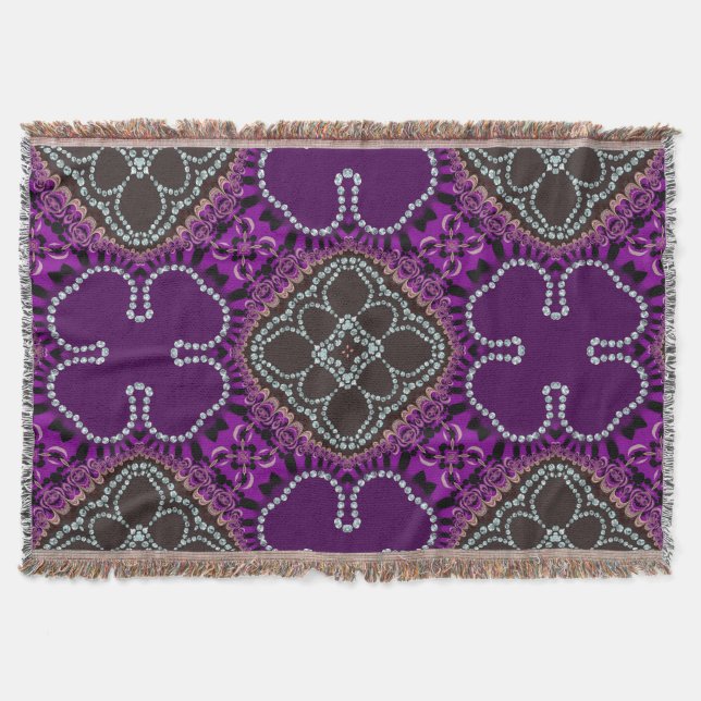 Purple Clover Geometric Patter Woven Throw Blanket (Front)