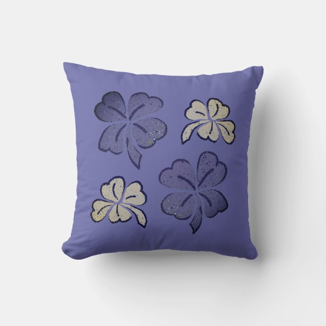 Purple Clover Shamrock Drawing Throw Pillow (Front)
