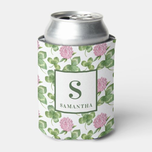 Purple Clover  St Patricks Day Monogram Can Cooler