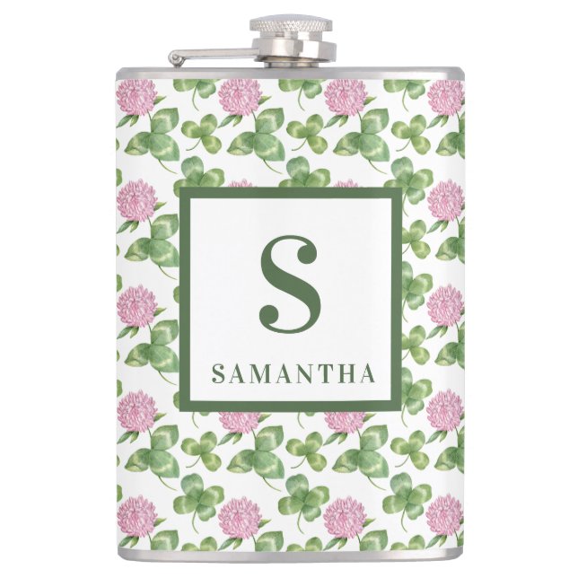 Purple Clover | St Patrick's Day Monogram Flask (Front)