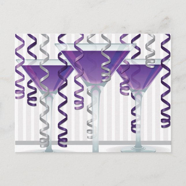 Purple cocktail and ribbon postcard (Front)