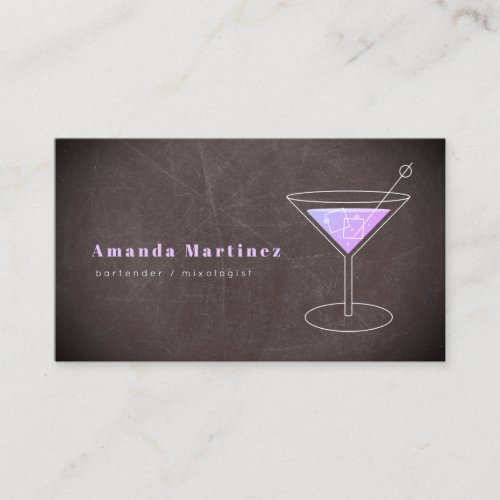 Purple Cocktail Bartender Mixologist Chalkboard Business Card