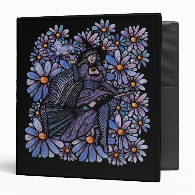 Purple Coffee Witch Daisy Art                      3 Ring Binder (Front/Inside)