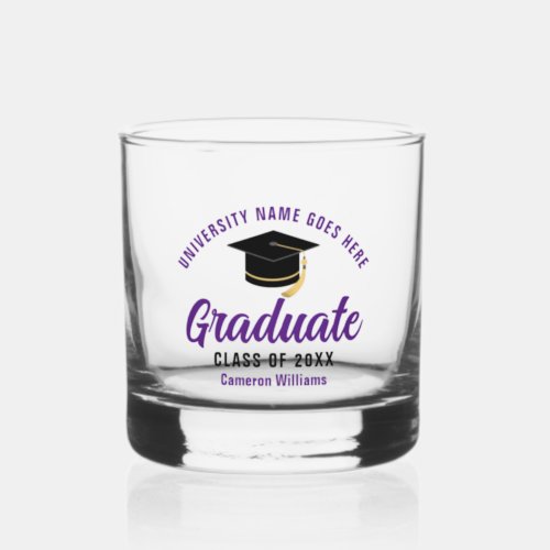 Purple College Graduation Custom 2024 Graduate Whiskey Glass