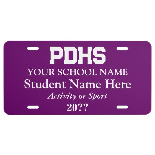 Purple College or High School Student License Plate