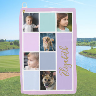 Purple Color Block Custom Template Family Photos  Golf Towel