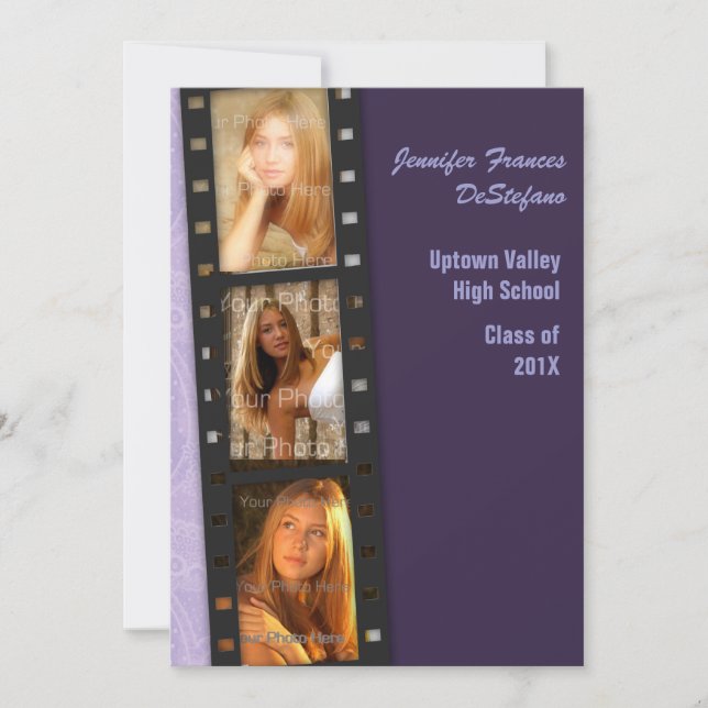 Purple Color Block Grad Photo Card (Front)