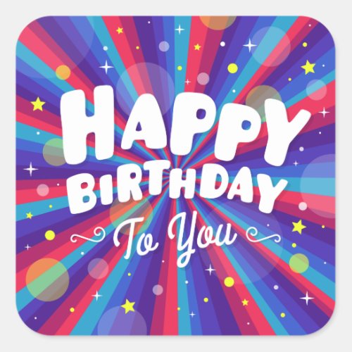 Purple Color burst happy birthday to you Square Sticker