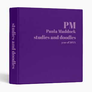 Purple Color Custom Monogram. Name. Title 3 Ring Binder