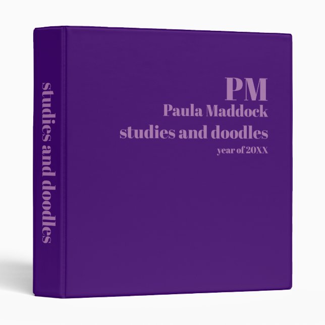 Purple Color Custom Monogram. Name. Title 3 Ring Binder (Front/Spine)