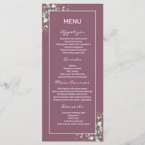 Purple Color  Green Leaves Menu