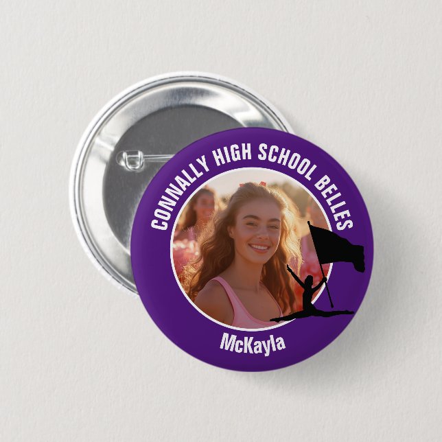Purple Color Guard Photo High School Dancer Button (Front & Back)