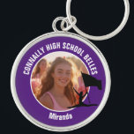 Purple Color Guard Photo High School Dancer Keychain<br><div class="desc">This cool customized high school color guard photo gift features white typography of your team and dancer name on a purple keychain with a silhouette of a girl leaping and flag spinning. Personalize with your student's photograph and class year as a proud parent.</div>