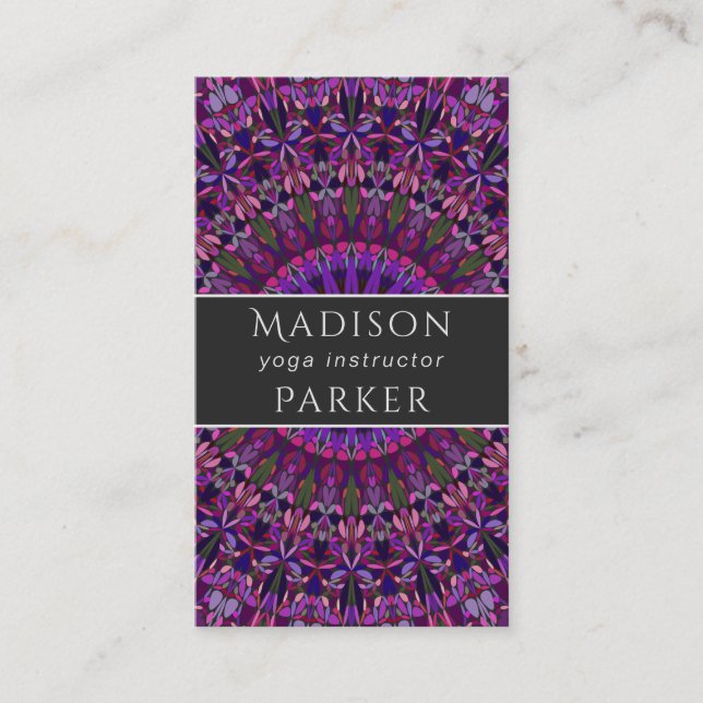 Purple Colorful Floral Mandala Business Card (Front)